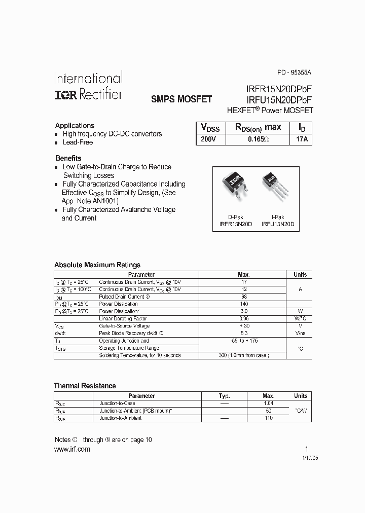 IRFR15N20DPBF_1154931.PDF Datasheet