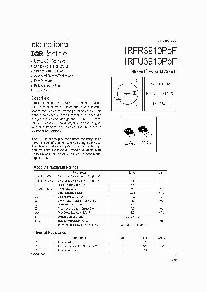 IRFU3910PBF_1256177.PDF Datasheet