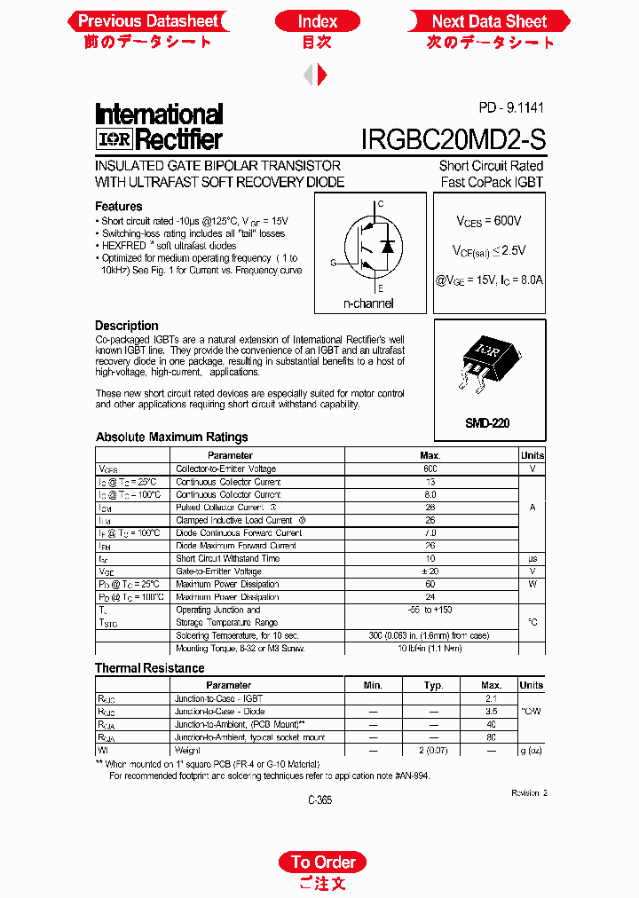 IRGBC20MD2-S_1256435.PDF Datasheet