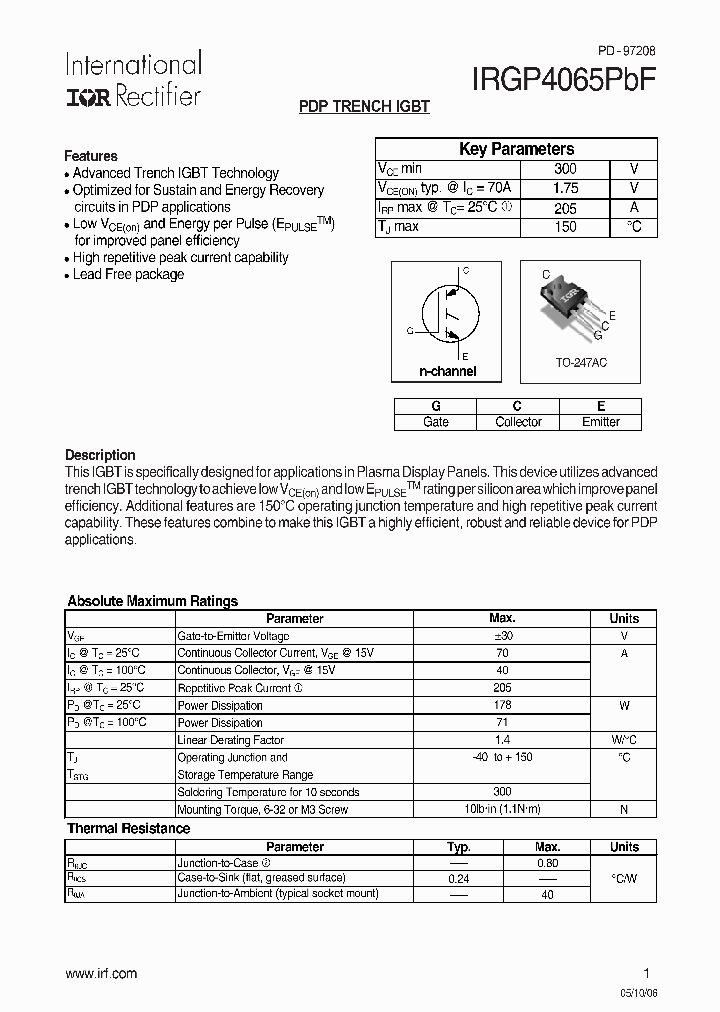 IRGP4065PBF_1256476.PDF Datasheet Download --- IC-ON-LINE
