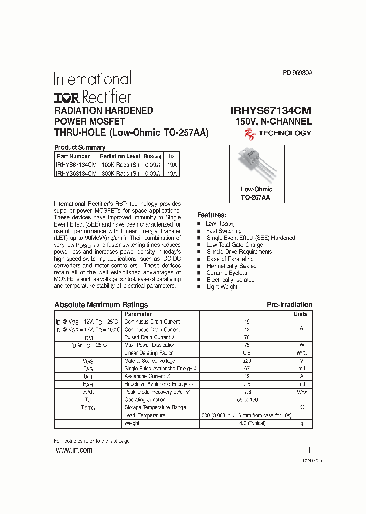 IRHYS67134CM_1256709.PDF Datasheet