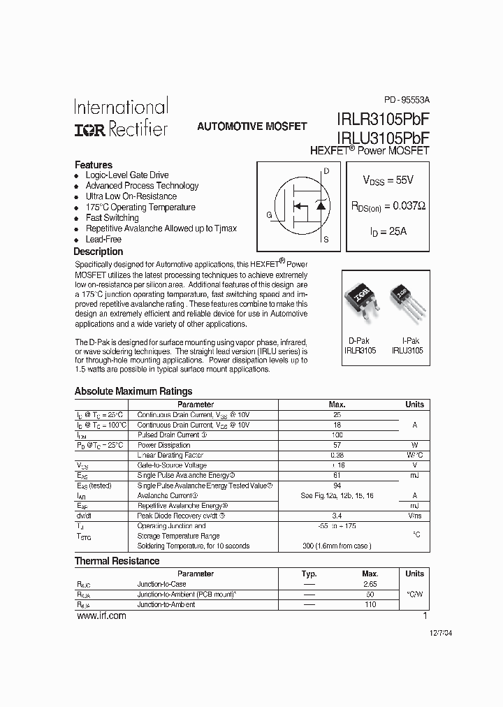 IRLR3105PBF_1153392.PDF Datasheet