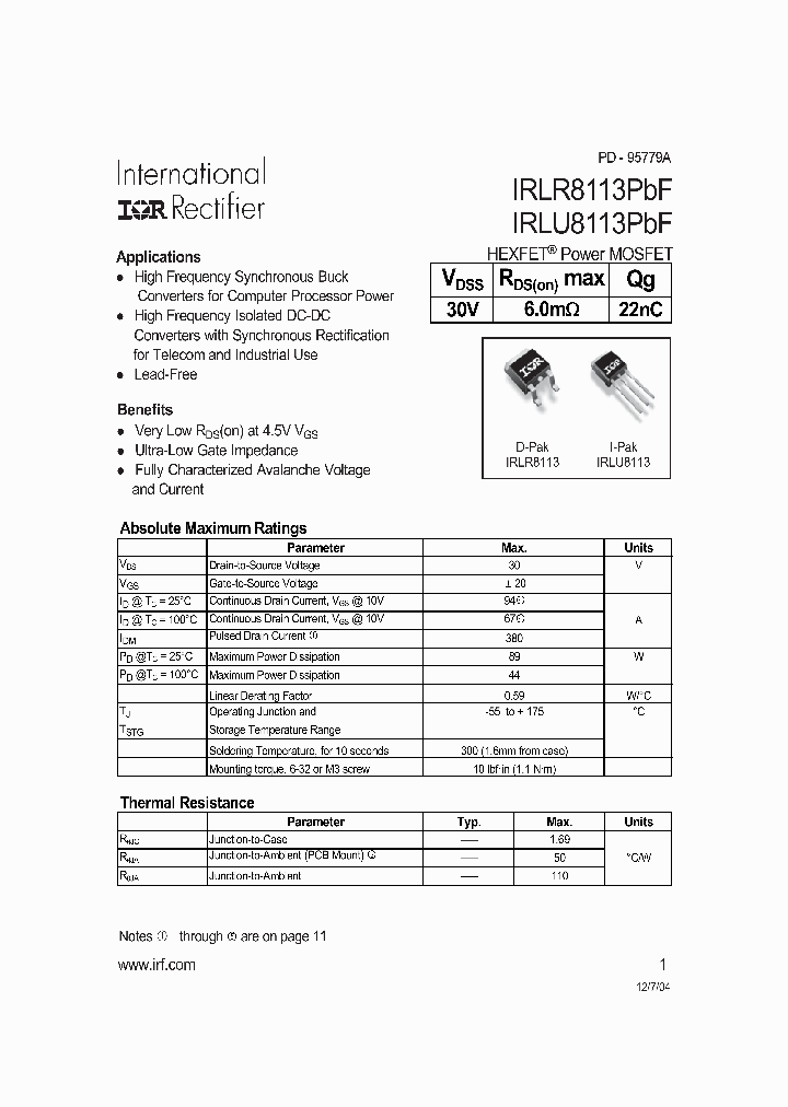 IRLU8113PBF_1256943.PDF Datasheet