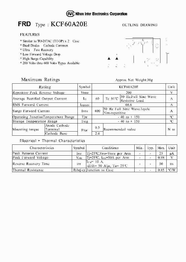KCF60A20E_1260070.PDF Datasheet Download --- IC-ON-LINE
