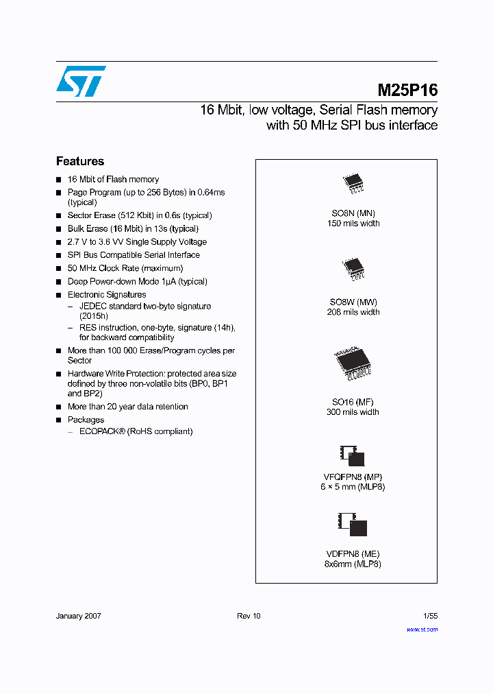 M25P16-VMP6G_741476.PDF Datasheet Download --- IC-ON-LINE