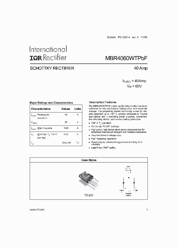 MBR4060WTPBF_1275070.PDF Datasheet