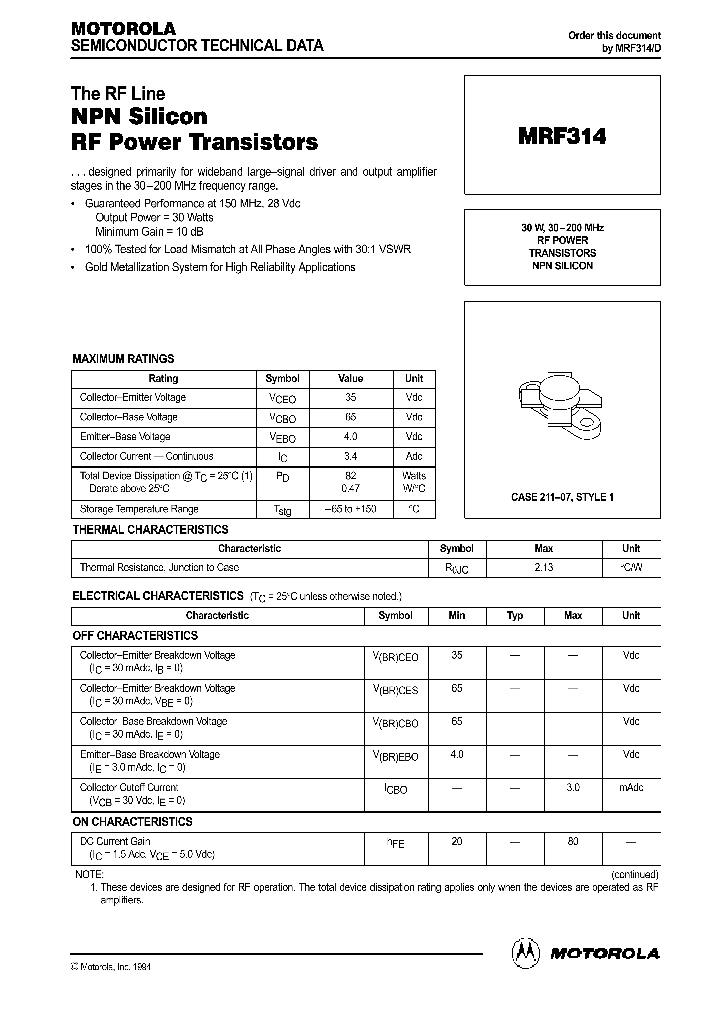 MRF314_1283522.PDF Datasheet