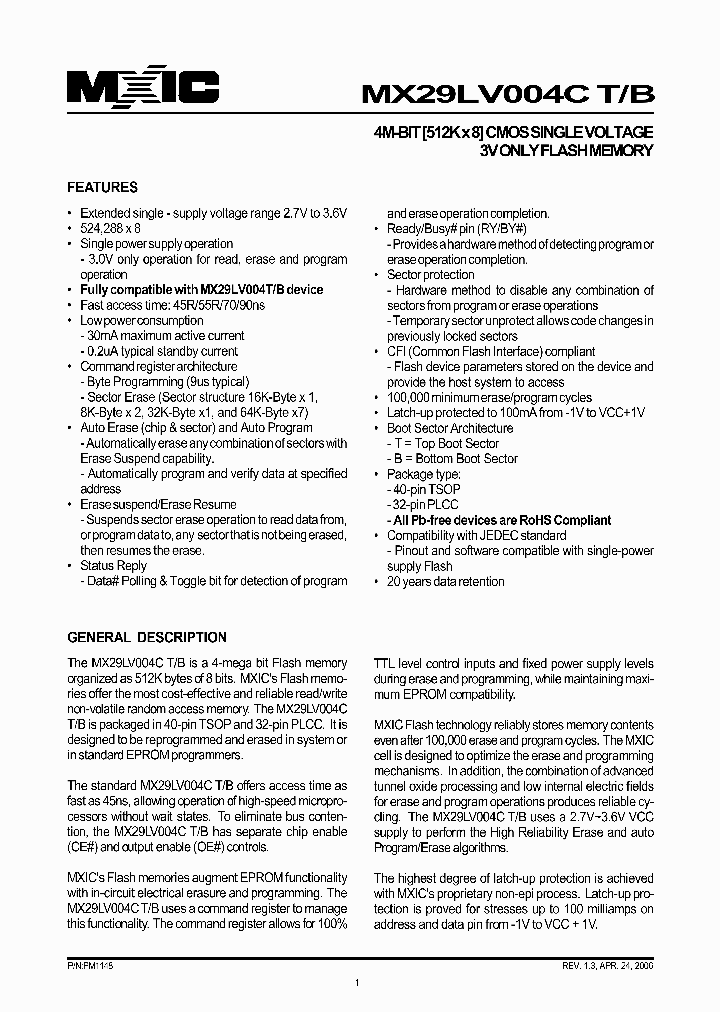 MX29LV004CTTI-90G_1286688.PDF Datasheet Download --- IC-ON-LINE