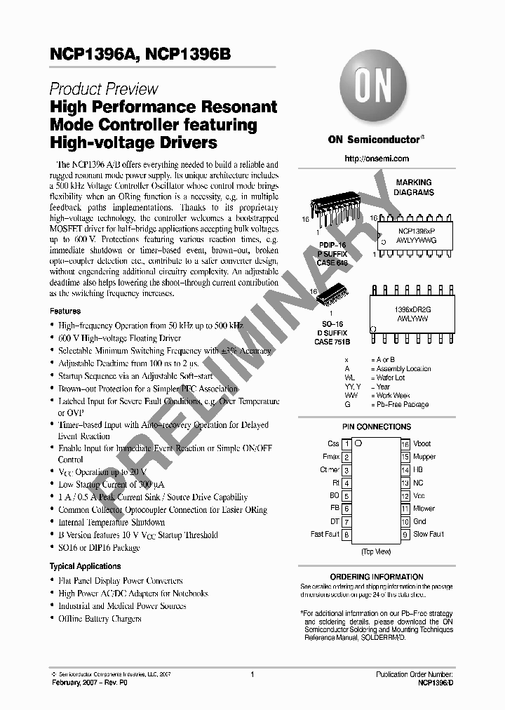 NCP1396A_1159332.PDF Datasheet Download --- IC-ON-LINE