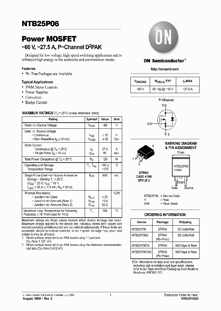 NTB25P06T4G_1289915.PDF Datasheet