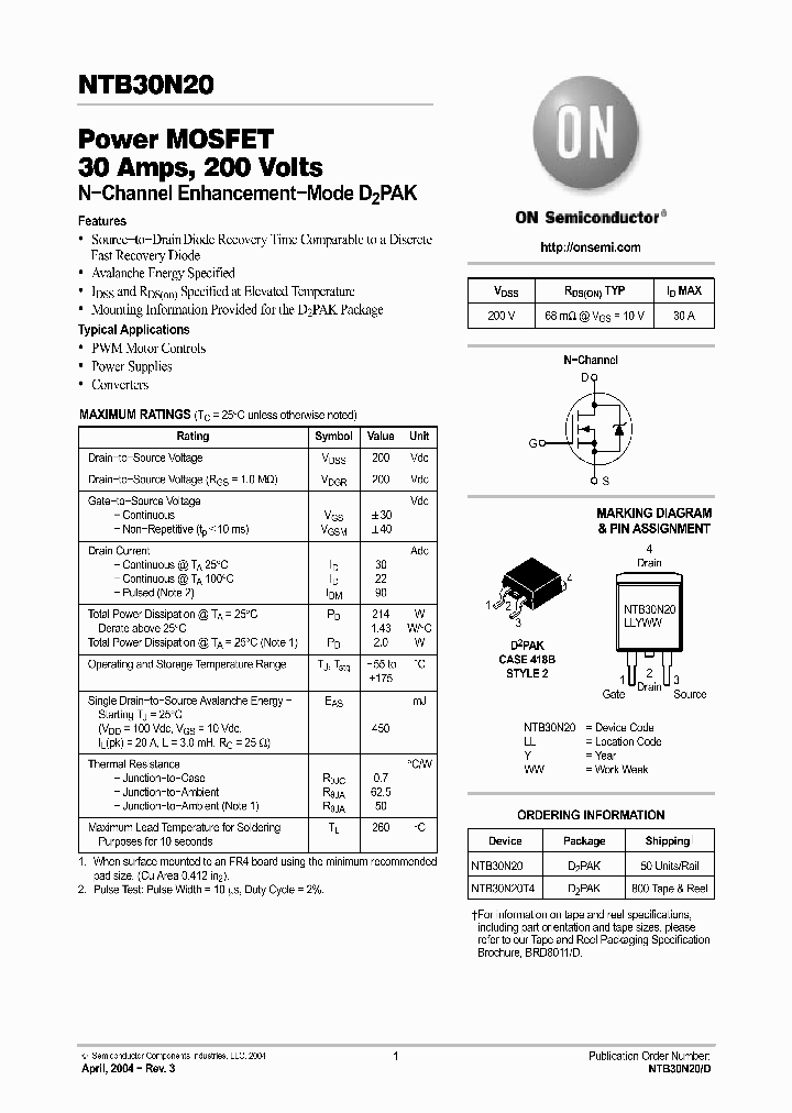 NTB30N20_1090416.PDF Datasheet