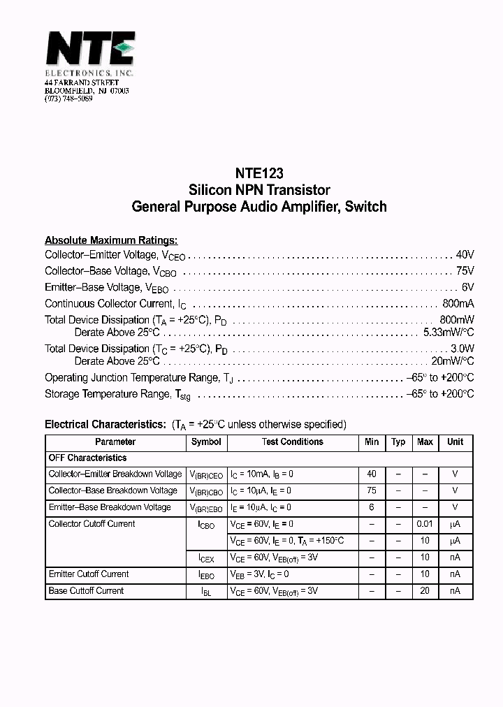 NTE123_1083773.PDF Datasheet