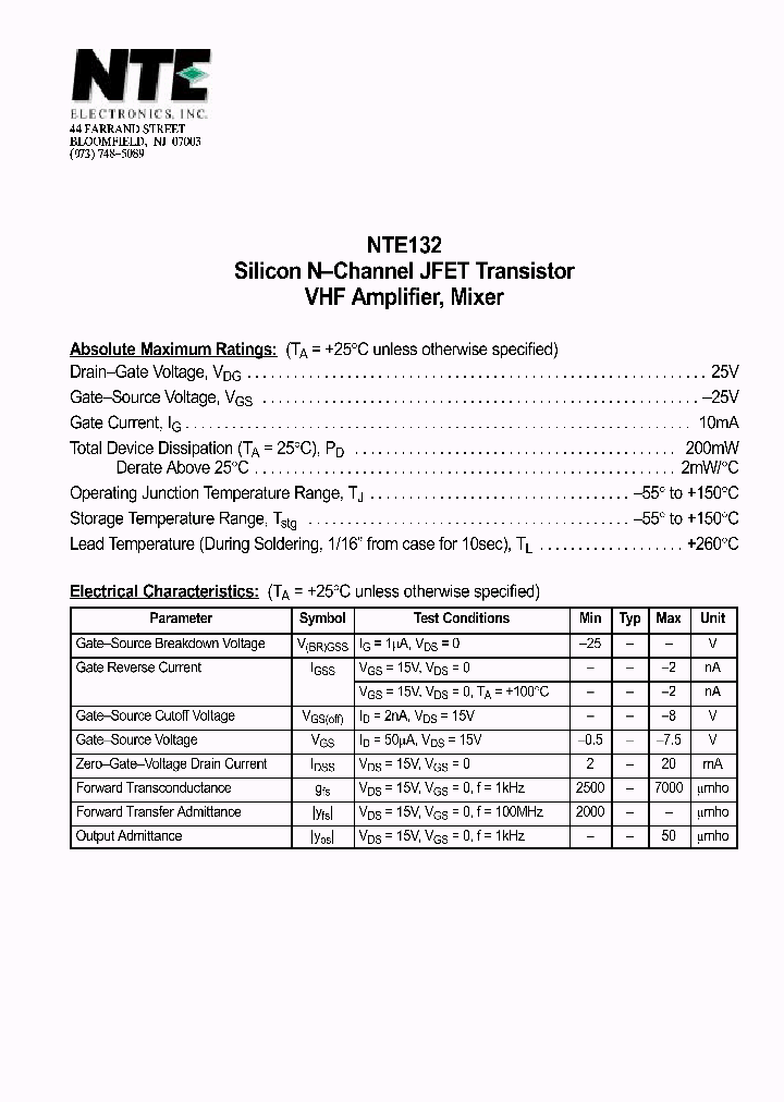 NTE132_1290075.PDF Datasheet