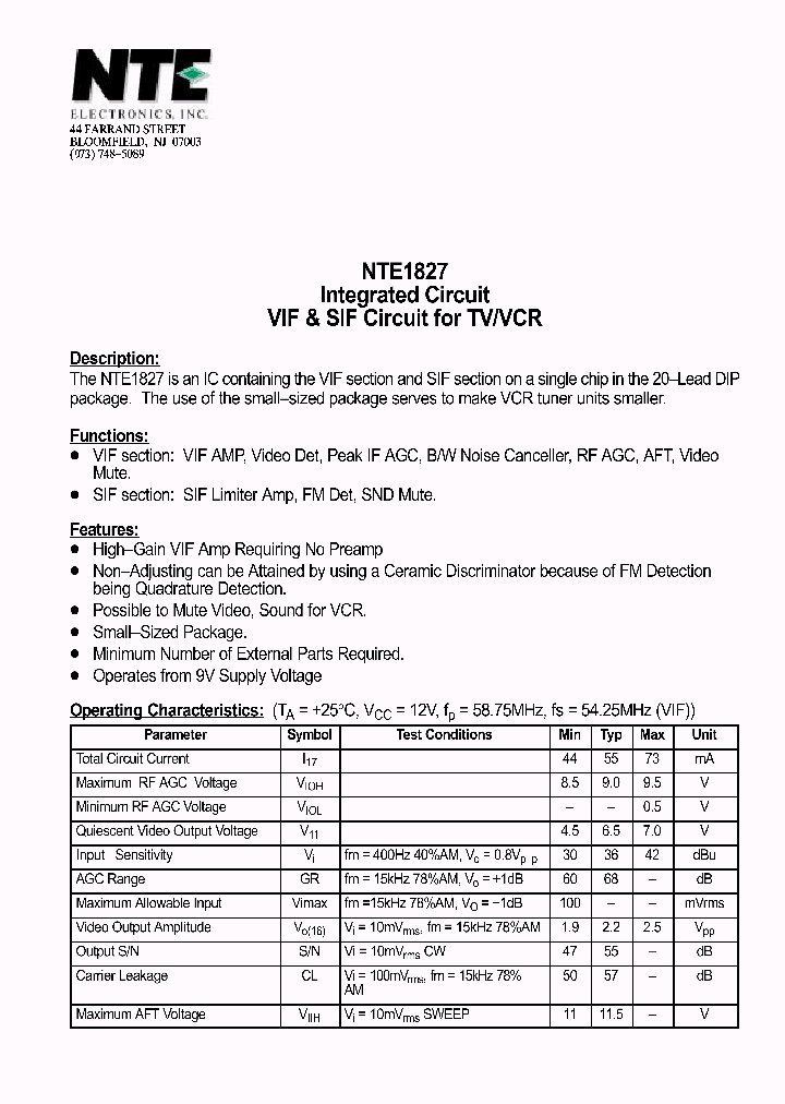 NTE1827_1290347.PDF Datasheet