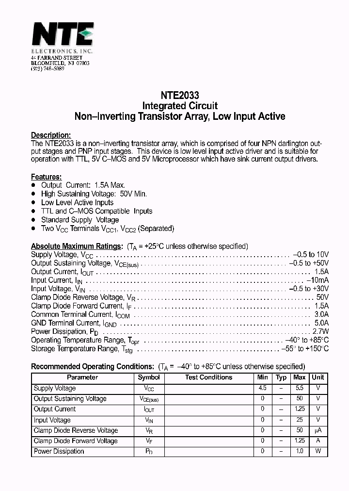 NTE2033_1189050.PDF Datasheet