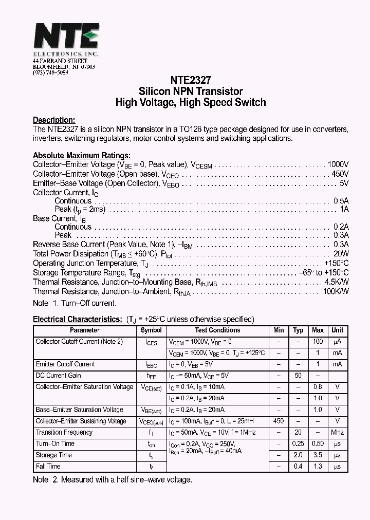 NTE2327_1290528.PDF Datasheet