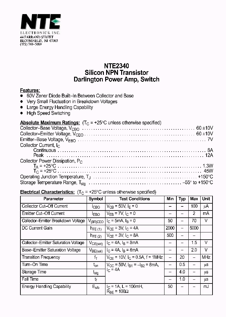 NTE2340_1290542.PDF Datasheet