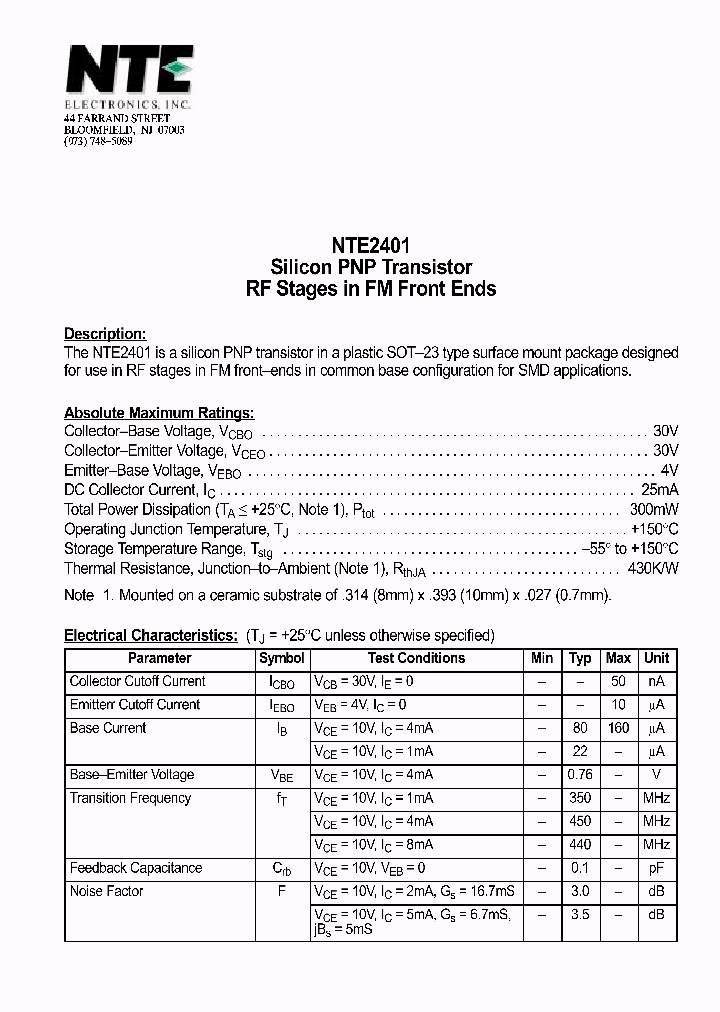 NTE2401_1290590.PDF Datasheet