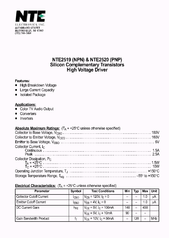 NTE2520_1290626.PDF Datasheet