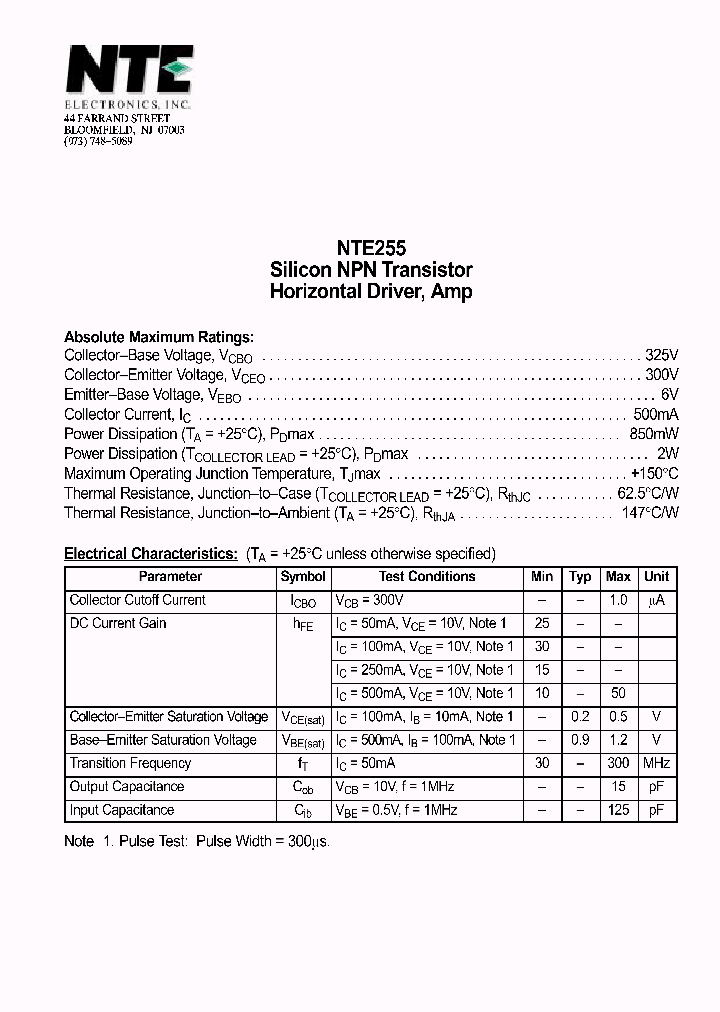 NTE255_1290647.PDF Datasheet