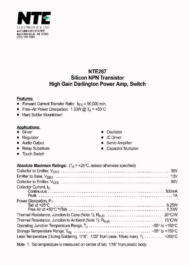 NTE267_1290682.PDF Datasheet