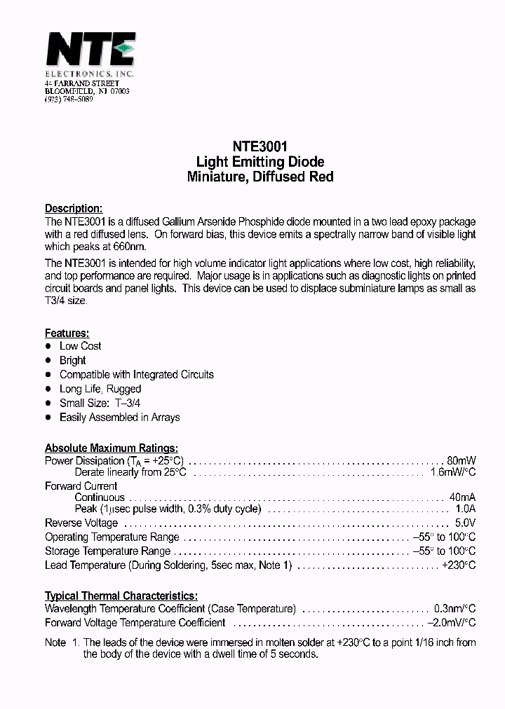 NTE3001_1290745.PDF Datasheet