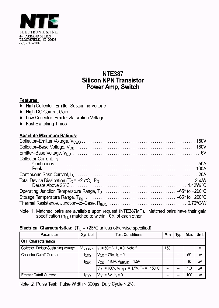 NTE387_1290890.PDF Datasheet