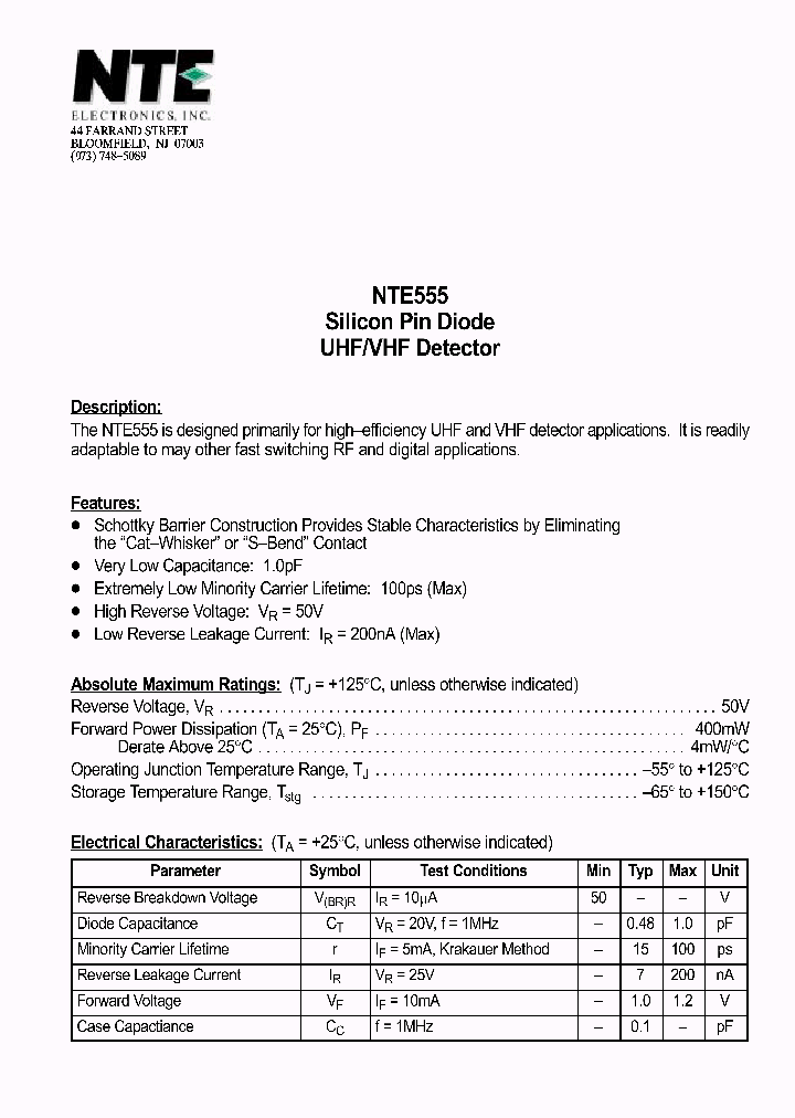 NTE555_1290995.PDF Datasheet