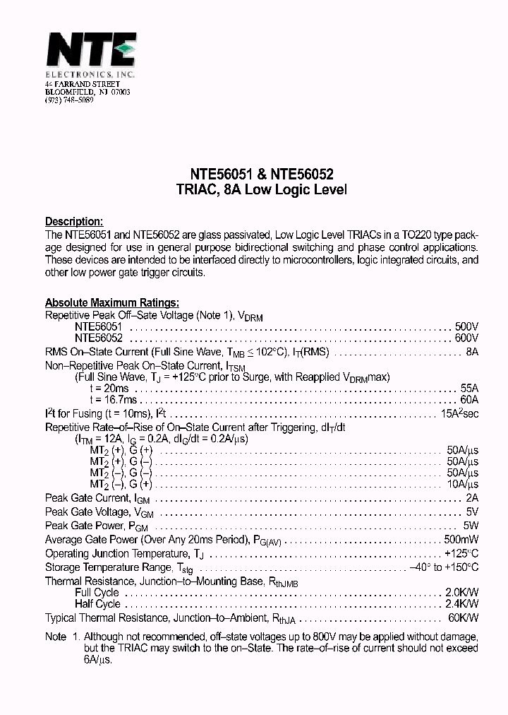 NTE56052_1291020.PDF Datasheet