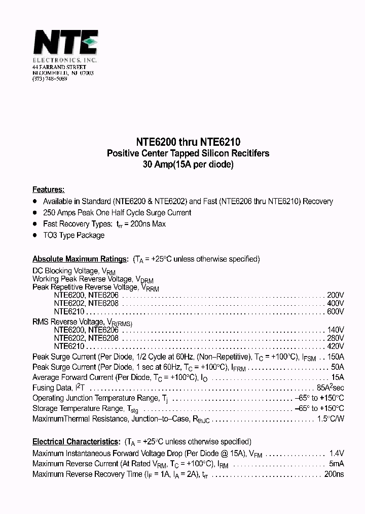 NTE6210_1291133.PDF Datasheet