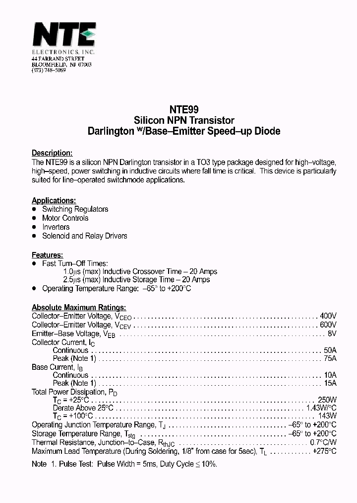 NTE99_1291439.PDF Datasheet