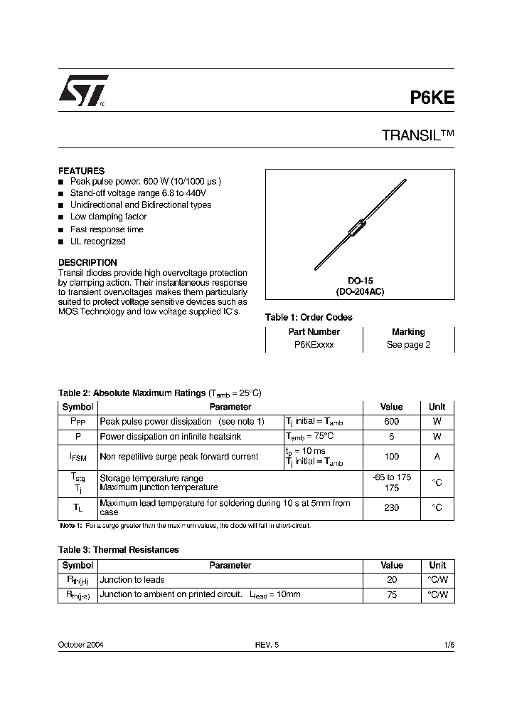 P6KEXXXXRL_740550.PDF Datasheet
