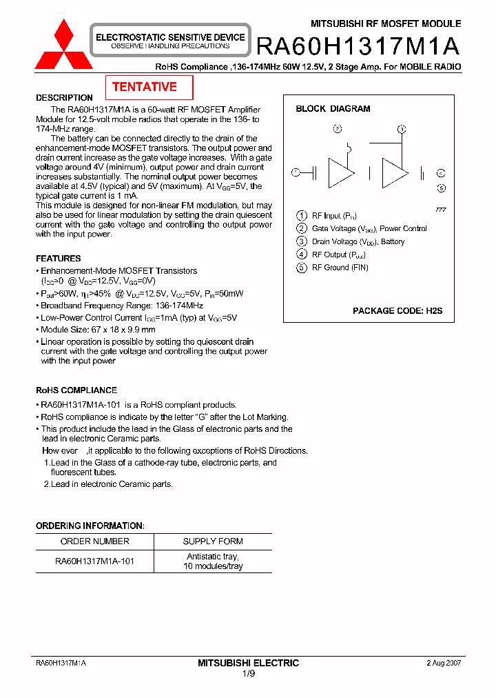 RA60H1317M1A_1300621.PDF Datasheet Download --- IC-ON-LINE