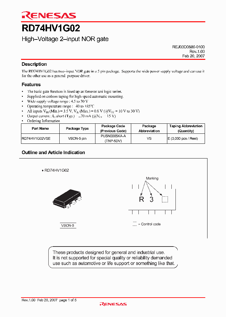 RD74HV1G02VSE_1300993.PDF Datasheet