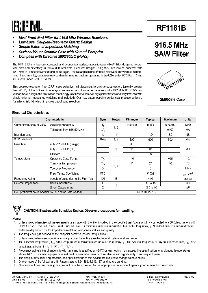 RF1181B_1301172.PDF Datasheet Download --- IC-ON-LINE