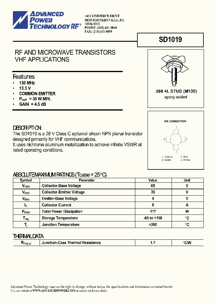 SD1019_1306014.PDF Datasheet Download --- IC-ON-LINE