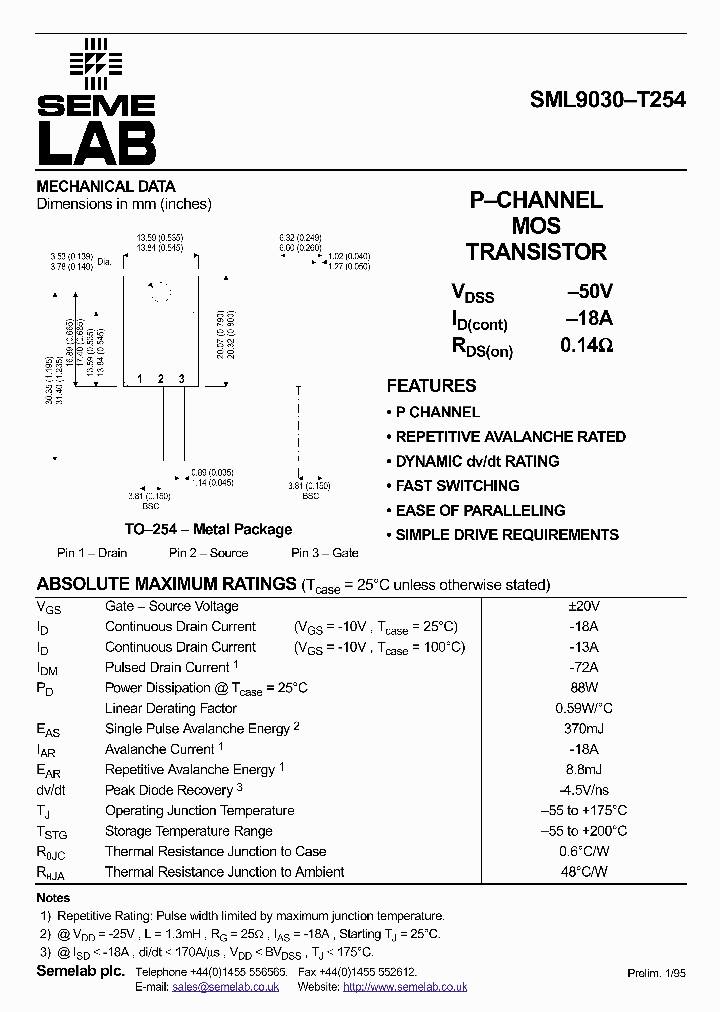 SML9030-T254_1162560.PDF Datasheet Download --- IC-ON-LINE
