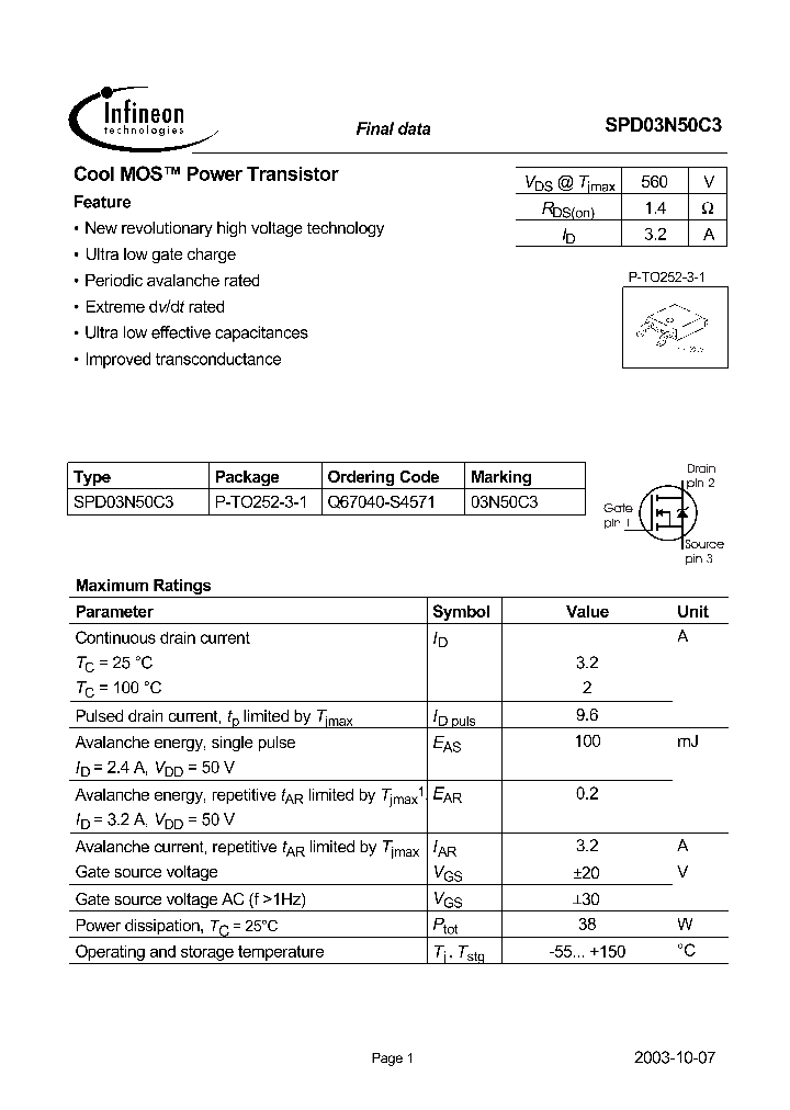 SPD03N50C3_1315364.PDF Datasheet