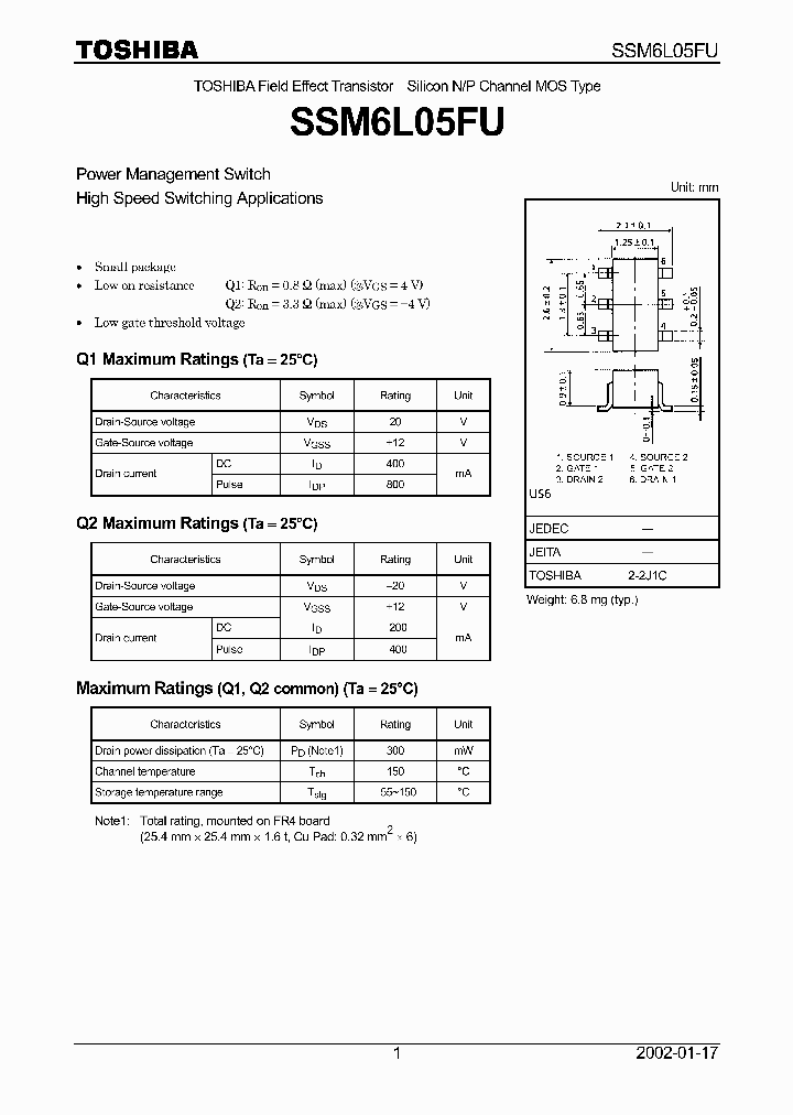 SSM6L05FU_1316818.PDF Datasheet