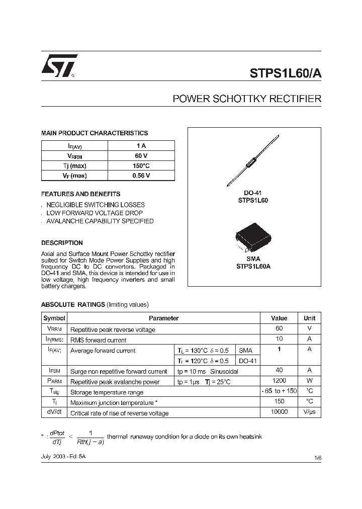 STPS1L60RL_1319202.PDF Datasheet