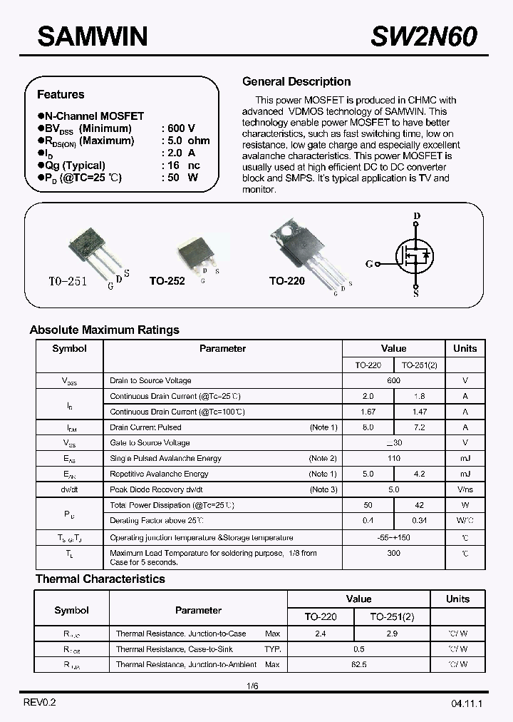 SW2N60_1320072.PDF Datasheet