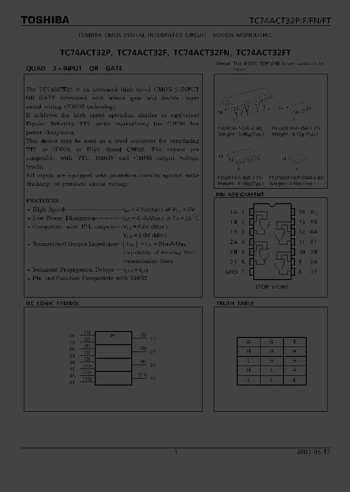 TC74ACT32P_1322426.PDF Datasheet