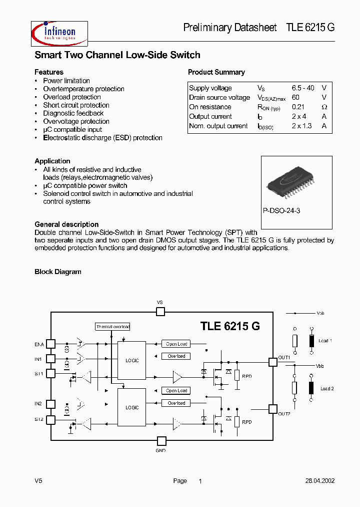 TLE6215G_1055025.PDF Datasheet Download --- IC-ON-LINE