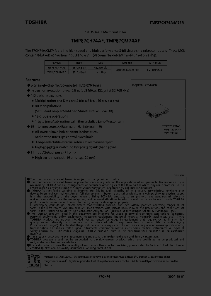 TMP87CM74AF_871526.PDF Datasheet