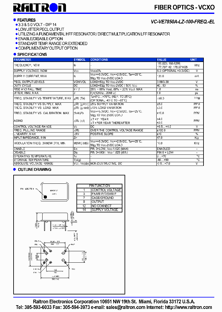 VC VE7850A LZ 100 FREQ EL 1334254 PDF Datasheet Download IC ON LINE
