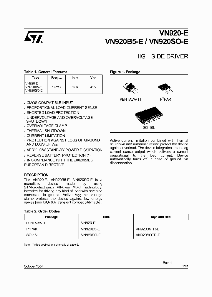 VN920-E_1039578.PDF Datasheet Download --- IC-ON-LINE