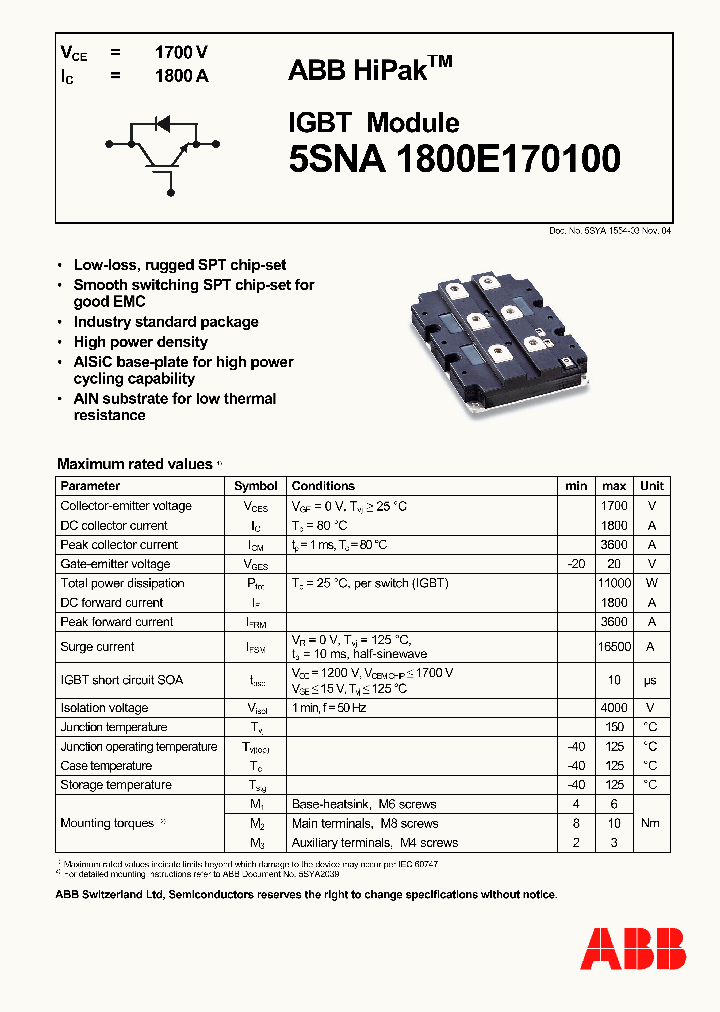 5SNA1800E1701_4157460.PDF Datasheet