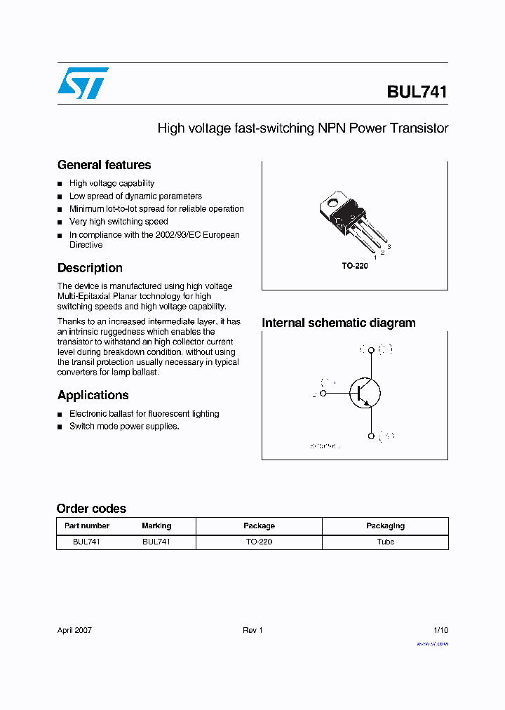 BUL741_4100688.PDF Datasheet