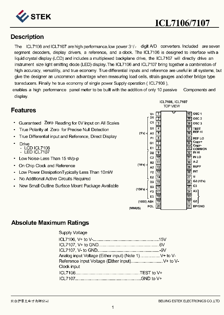 ICL7106_4151666.PDF Datasheet Download --- IC-ON-LINE