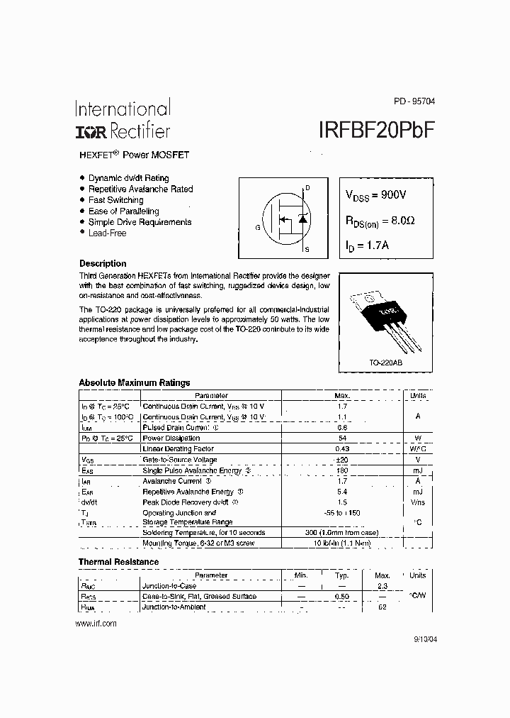 IRFBF20PBF_4121897.PDF Datasheet